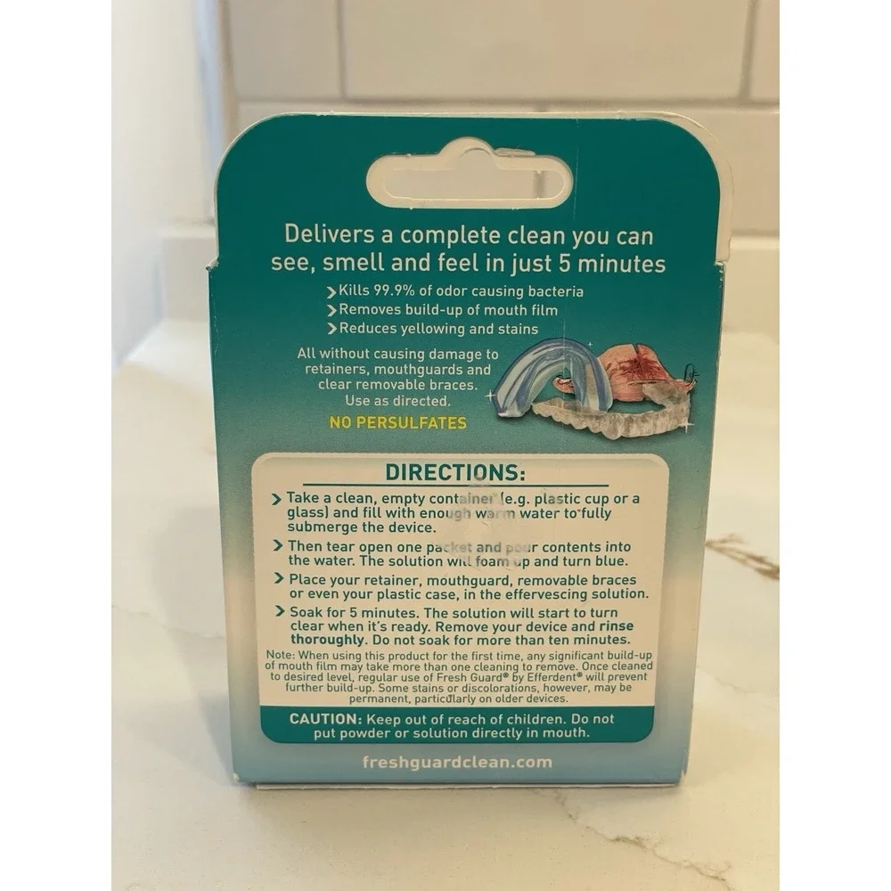 Efferdent Fresh Guard Soak 24 Packets Cleaner Mouth Guard Braces Retainers New